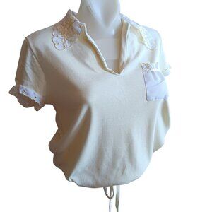 Medium True Vintage Embroidered Collar Drawstring Waist Kelly Park Top Blouse